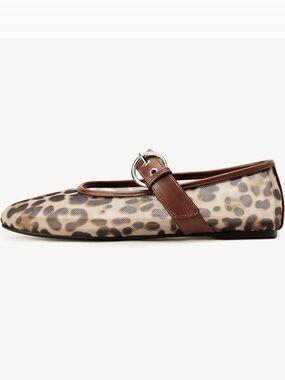 Leopard Print Mary Jane Flat with Brown Strap
